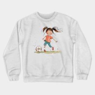 Little Girl Playing Soccer Crewneck Sweatshirt